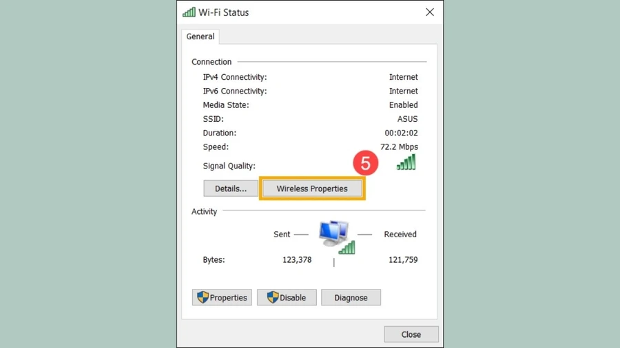 Chọn Wireless Properties