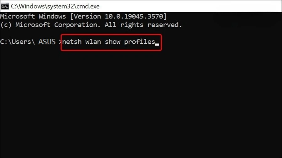Gõ lệnh netsh wlan show profiles và nhấn Enter