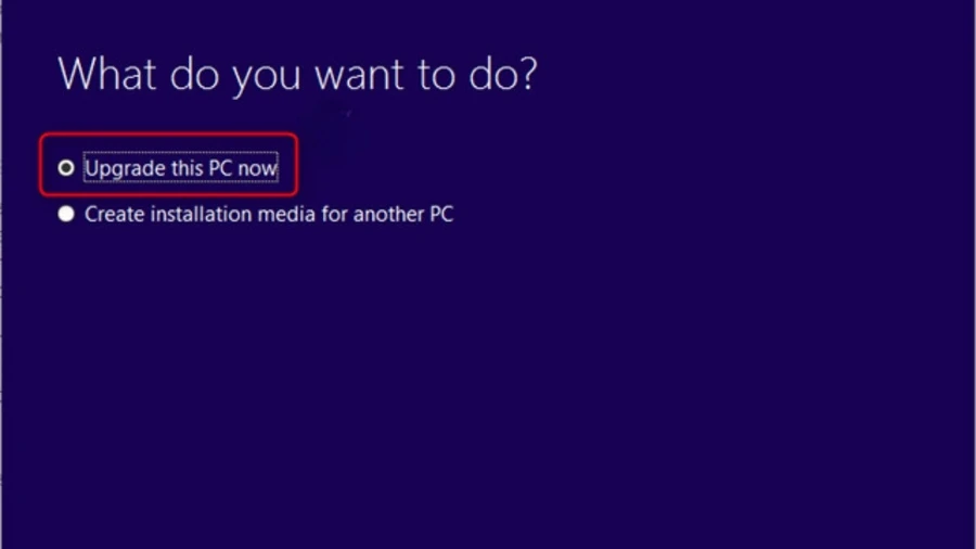 Khi cửa sổ Windows 10 hiện ra, chọn Upgrade this PC now
