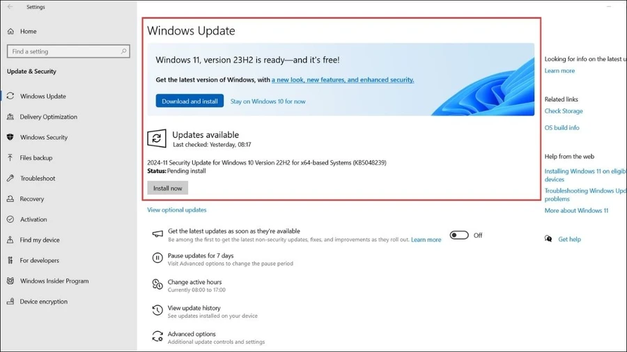 Trong tab Windows Update, bạn nhấn chọn Check for updates (Kiểm tra cập nhật). Lúc này, Windows sẽ tự động tìm kiếm và tải về các bản cập nhật có sẵn.