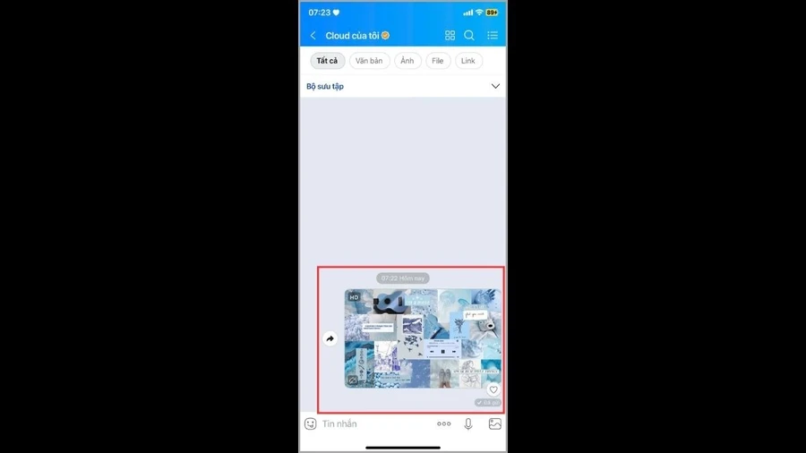 Mở ứng dụng Zalo trên iPhone, bạn sẽ thấy ảnh vừa gửi trong cuộc trò chuyện với chính mình.