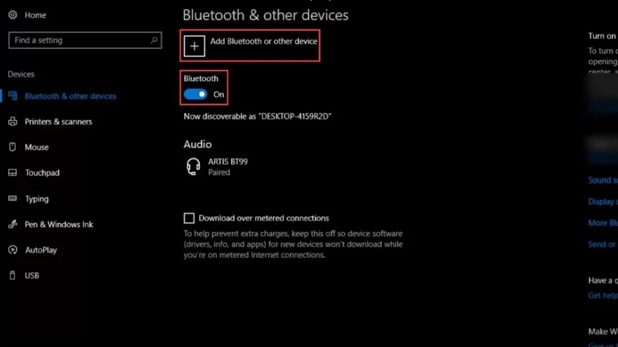 Bật Bluetooth trên cả laptop và iPhone, sau đó bạn tìm tùy chọn Add a Bluetooth device (Thêm thiết bị Bluetooth) hoặc tương tự trong cài đặt Bluetooth