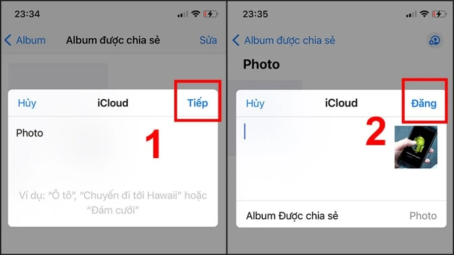 Sau đó, bạn tạo album mới, đặt tên cho album rồi bấm chọn Đăng.