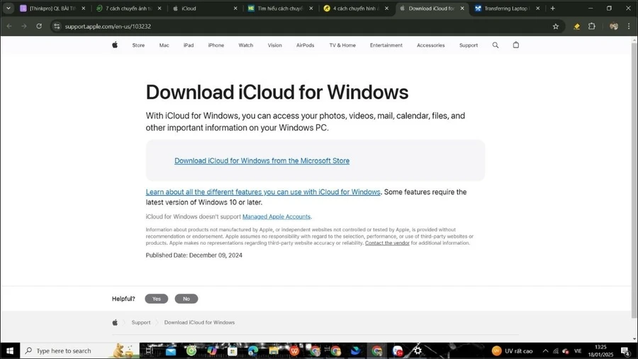 Tải và cài đặt iCloud cho Windows từ trang web của Apple.