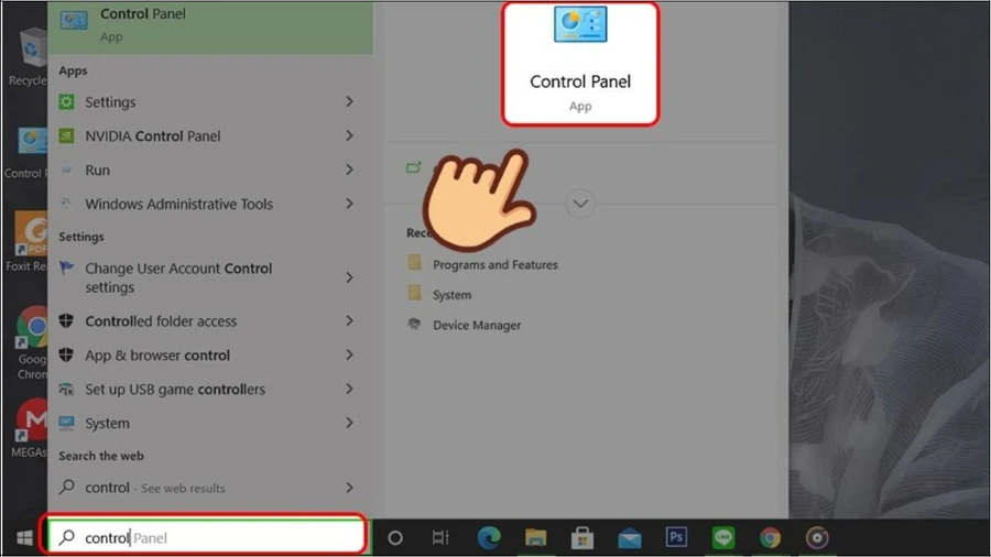 Gõ Control Panel vào thanh tìm kiếm trên thanh Taskbar và mở Control Panel