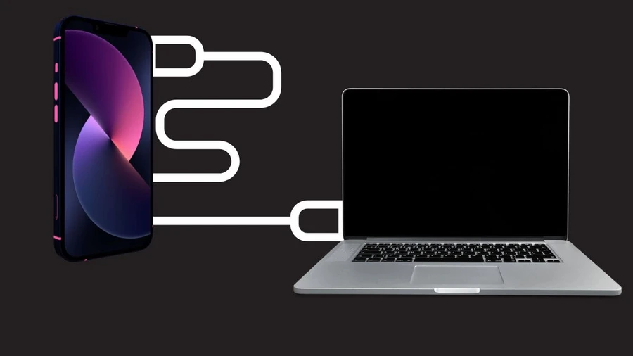 Sử dụng cáp Lightning hoặc Type C để kết nối iPhone với laptop