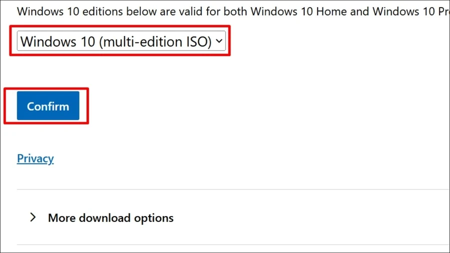 Cọn phiên bản Windows 10 muốn tải