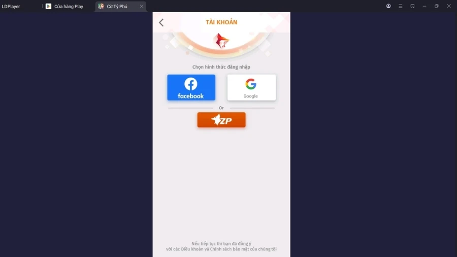 Đăng nhập bằng tài khoản Facebook, Google, Zing