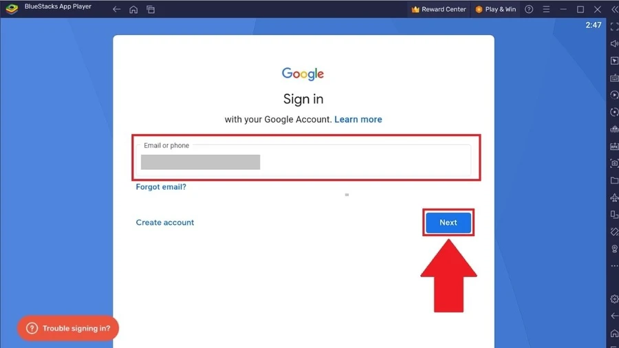 Mở Bluestacks, chọn biểu tượng Google Play Store và đăng nhập bằng tài khoản Google của bạn.