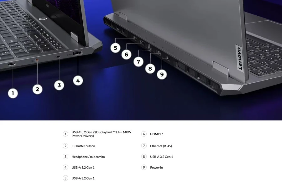 Lenovo LOQ 15IAX9 được trang bị đầy đủ các cổng kết nối thông dụng