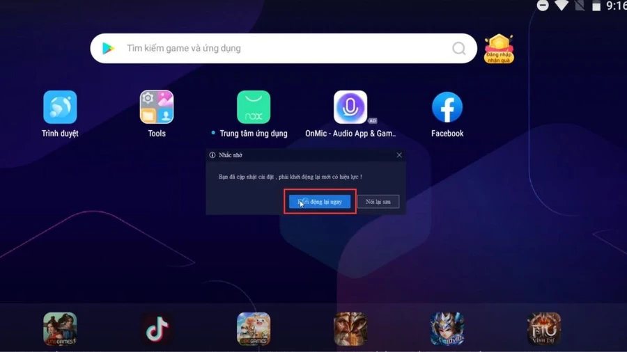 Khởi động lại NoxPlayer để các thay đổi có hiệu lực.