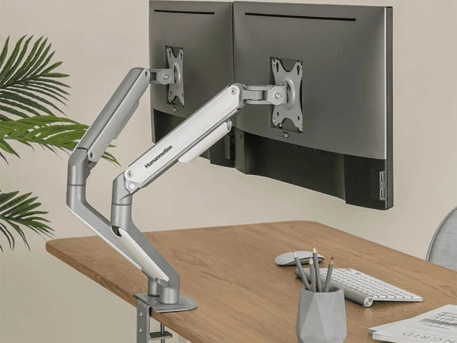 Cận cảnh arm màn hình T6 Pro Dual với thiết kế sang trọng, khoảng giấu dây rộng rãi.