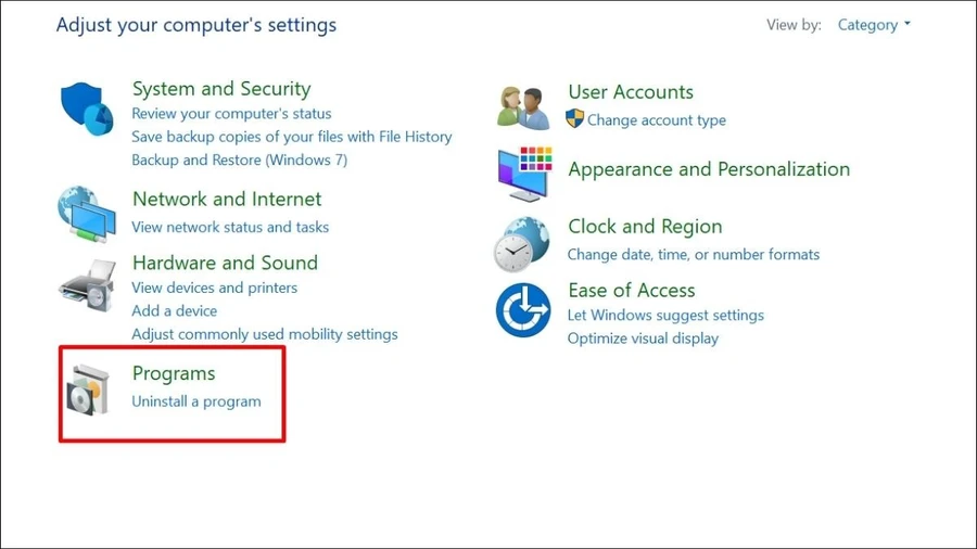 Chọn Uninstall a program