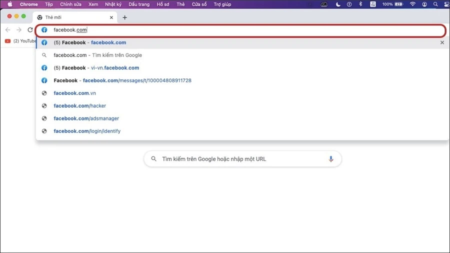 Mở trình duyệt Google Chrome > Truy cập vào trang web Facebook