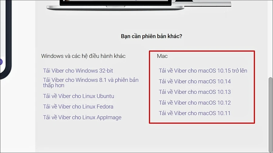 Chọn tải về cho Mac