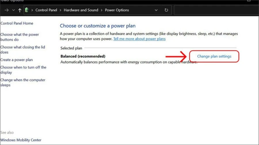 Nhấn vào Change plan settings