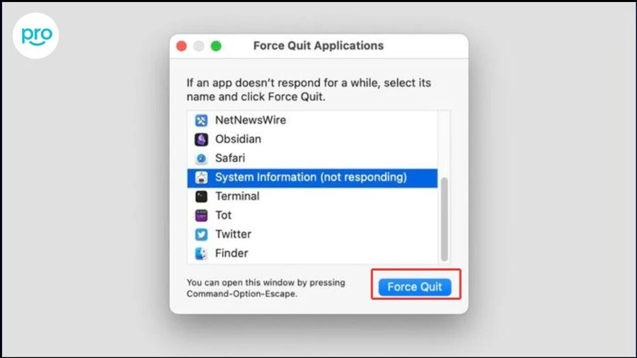 Mở cửa sổ Force Quit Applications > Chọn các ứng dụng bạn muốn đóng và nhấn nút Force Quit