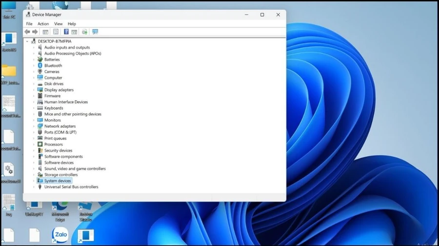 Bước 1: Vào >Device Manager > chọn System devices
