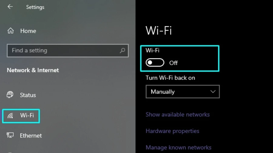 Ở tab Wi-Fi, gạt nút sang phải để bật WiFi