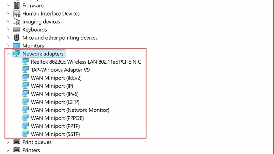 Tên card WiFi thường chứa các từ như Wireless, WiFi hoặc Intel, Realtek, Broadcom
