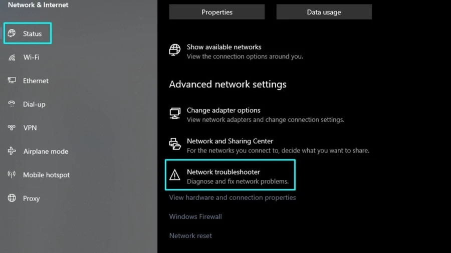 Click vào Network troubleshooter và làm theo hướng dẫn