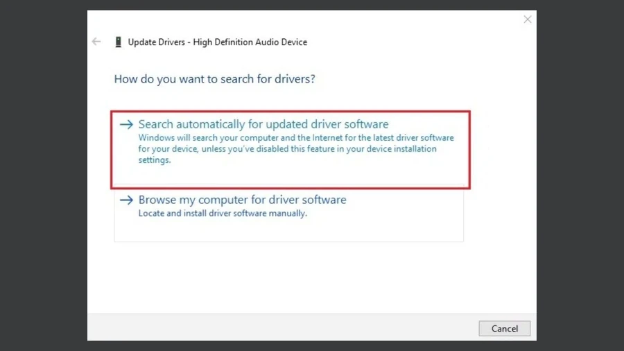 Chọn Search automatically for updated driver software. Windows sẽ tự động tìm kiếm và cài đặt driver phù hợp (nếu có).