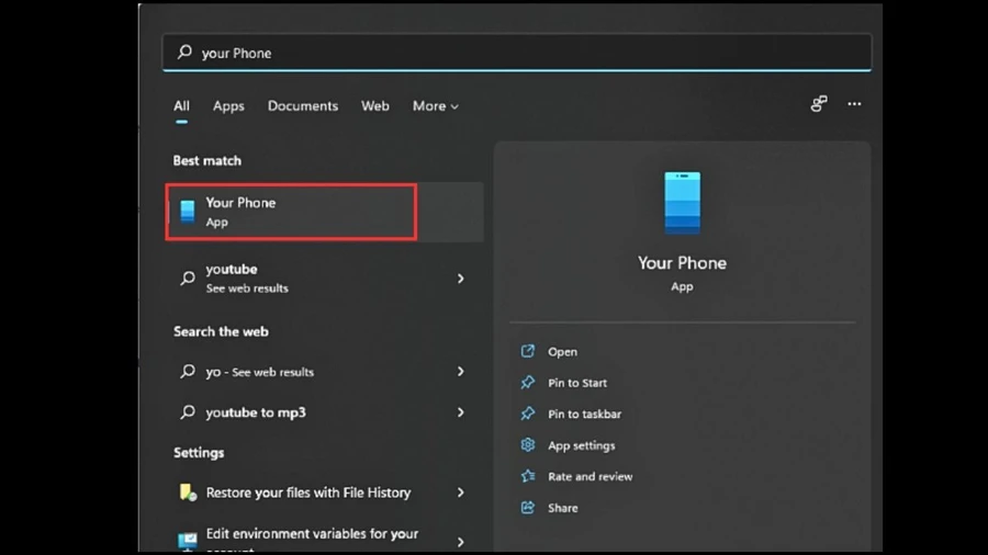 Mở ứng dụng Your Phone
