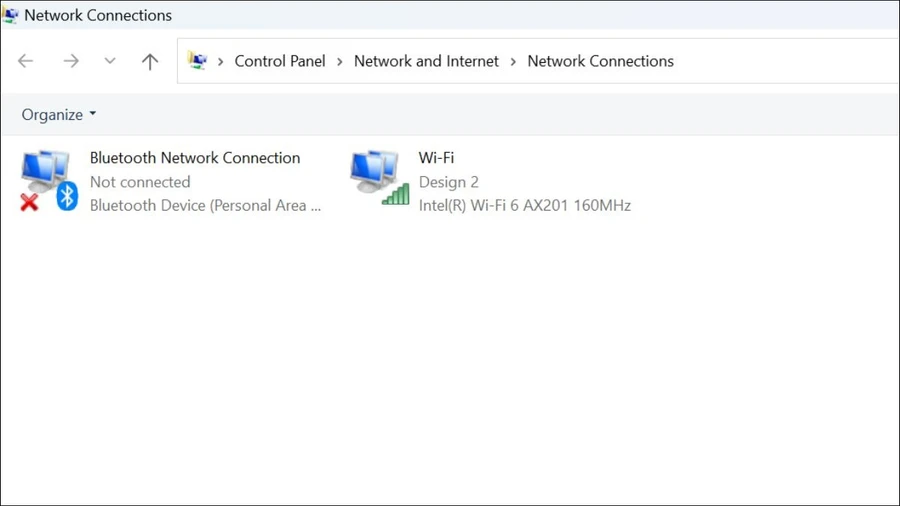 Mở cửa sổ Network Connections
