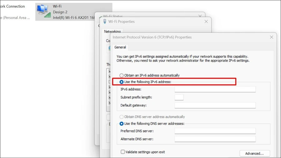 Chọn “Use the following IP address”