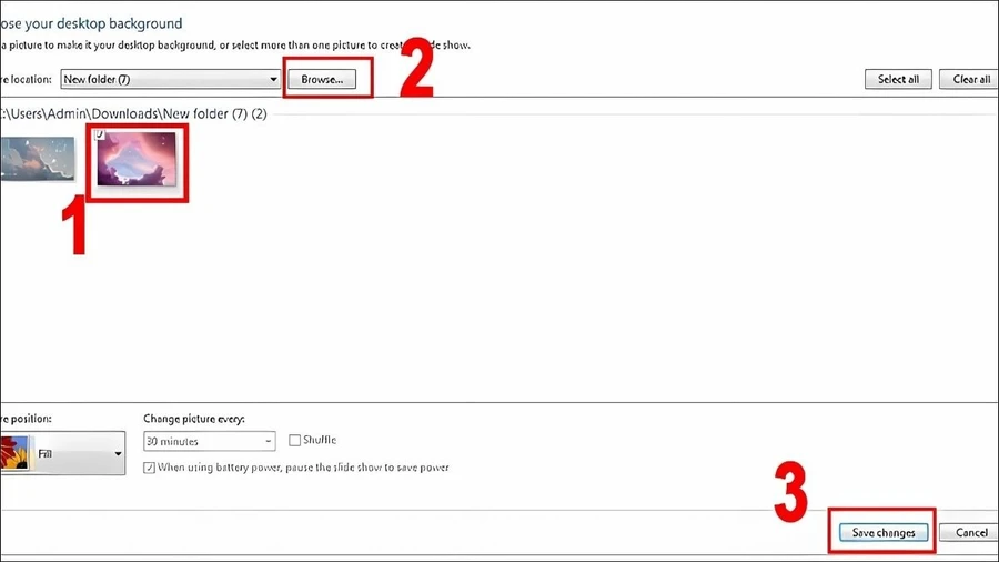 Chọn hình ảnh từ danh sách có sẵn hoặc click Browse
