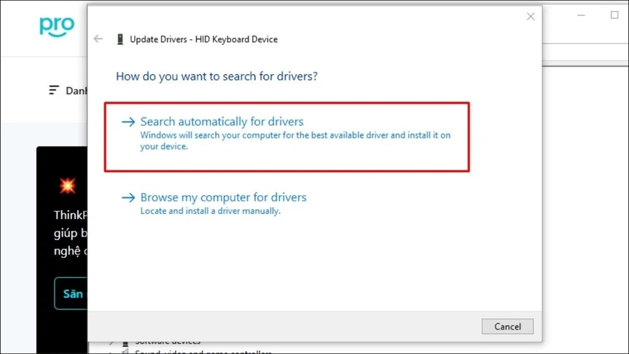 Chọn Search automatically for drivers