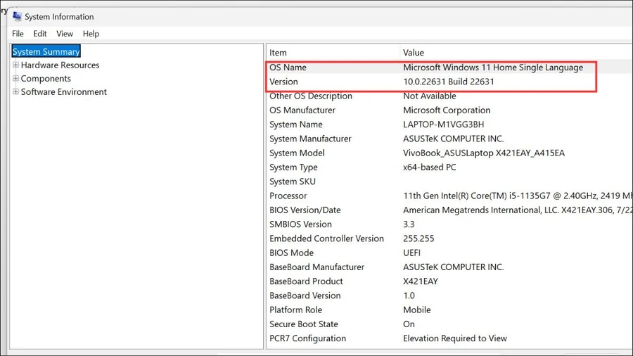 Nhấn Windows + R, nhập msinfo32