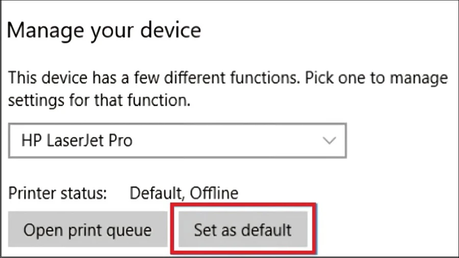 Chọn Set as default để thiết lập máy in thành mặc định.