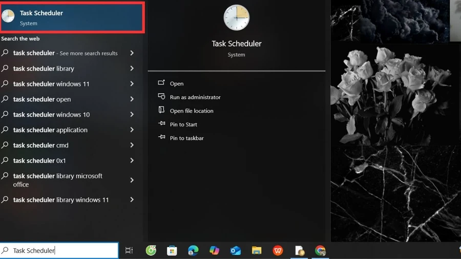 Mở Task Scheduler bằng cách tìm kiếm trong Start Menu.