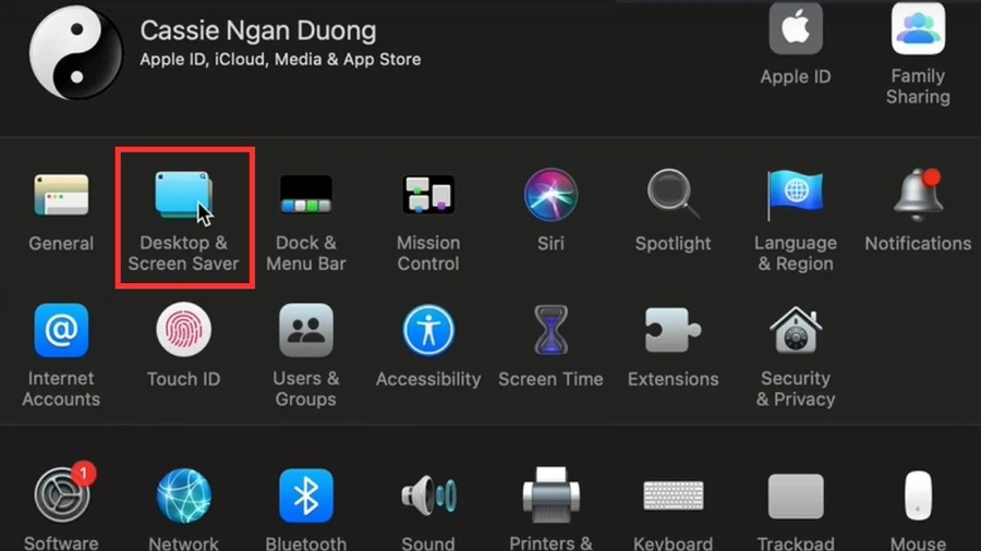 Trong cửa sổ hiện ra, bạn chọn Desktop & Screen Saver.