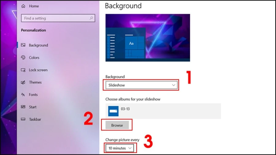 Bạn có thể dùng chức năng slideshow để thay đổi tự động hình nền máy tính
