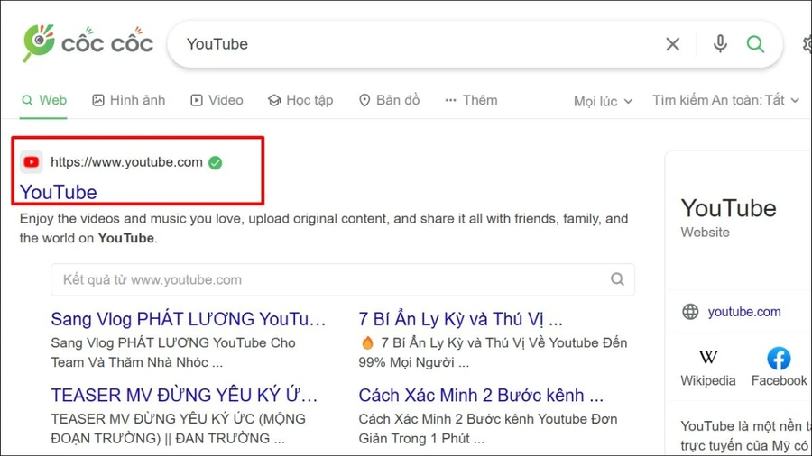 Truy cập vào YouTube