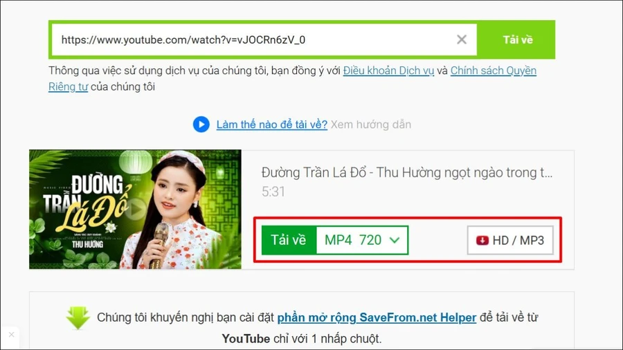 Chọn định dạng và độ phân giải