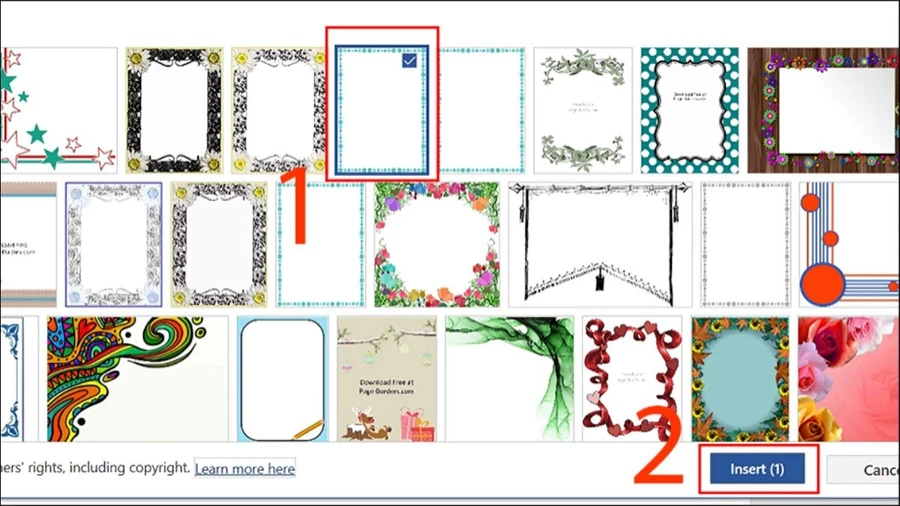 Tìm loại khung mong muốn, sau đó nhấn chọn và nhấn Insert.