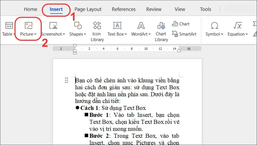 Vào tab Insert, bạn chọn mục Pictures và chọn ảnh từ máy tính.