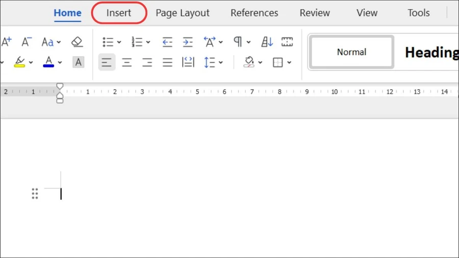 Trên thanh công cụ, bạn chọn tab Insert.