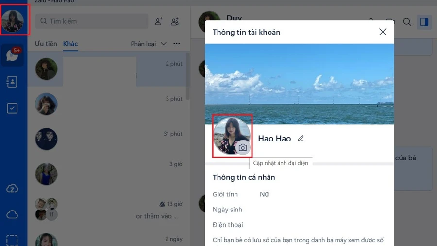 Truy cập trang cá nhân tại góc trên bên trái