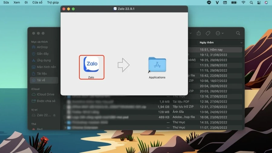 Kéo biểu tượng Zalo vào thư mục Applications