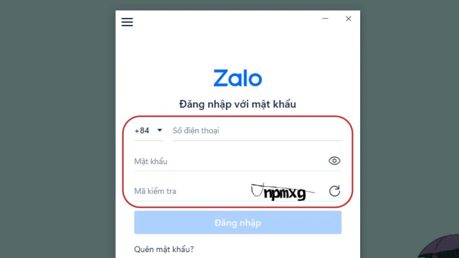 Nhập số điện thoại và mật khẩu Zalo của bạn