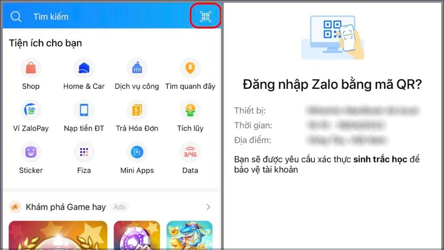 Quét mã QR hiển thị trên màn hình máy tính và xác nhận đăng nhập