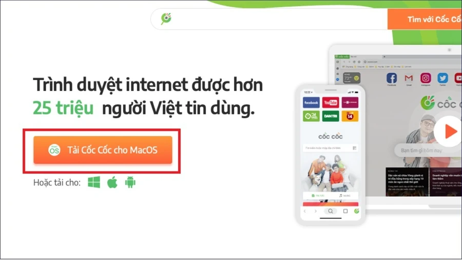 Nhấn vào nút Tải Cốc Cốc cho MacOS
