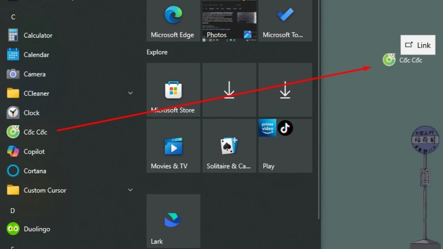 Kéo và thả biểu tượng Cốc Cốc ra màn hình Desktop để tạo shortcut