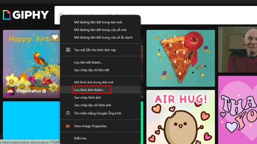Click chuột phải vào ảnh GIF, chọn Lưu hình ảnh thành...