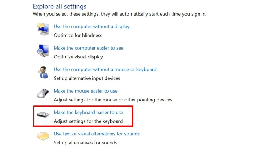 Nhấn vào mục Make the keyboard easier to use