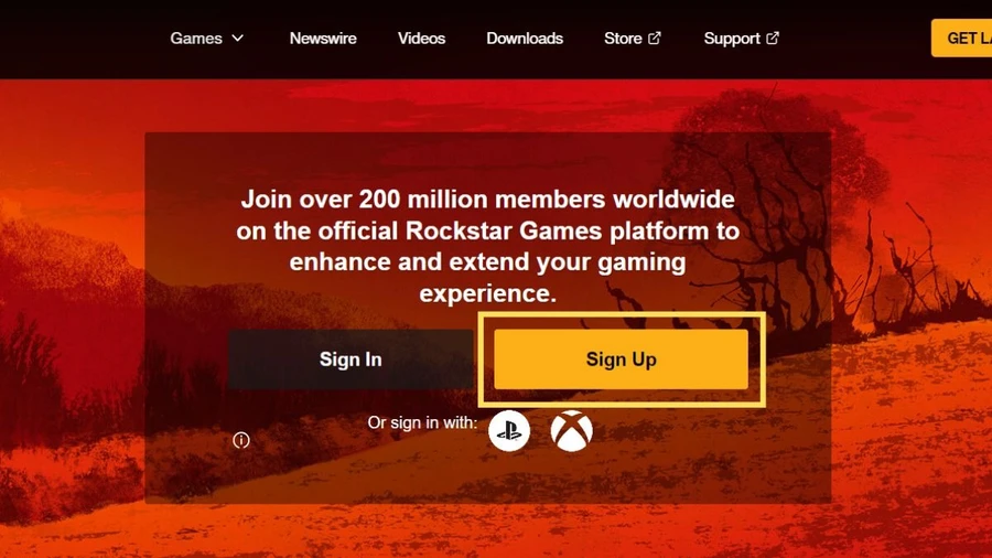 Truy cập trang web của Rockstar Social Club và nhấn chọn Sign up.